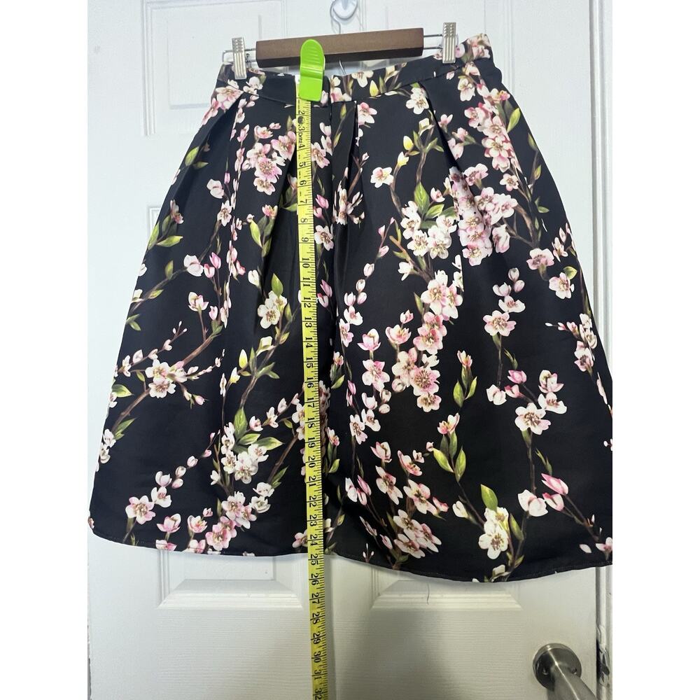 Alya Women’s Cherry‎ Blossom Size L A Line Black Pleated Mid Length Floral Skirt - Picture 3 of 8
